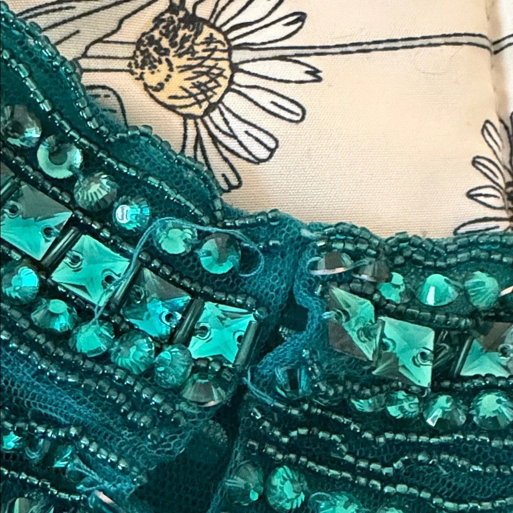 Sherri Hill 2piece teal formal dress w/ beaded top (read description for flaws!) - Picture 10 of 16